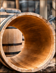 Interior of a number 0 light toast oak barrel, pale honey-colored wood